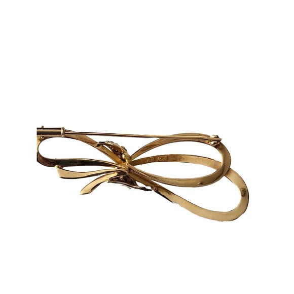 Vintage 14K Yellow & Diamond Ribbon Bow Pin Brooch 9.8 grams 2 1/2" L X 1 1/8" H - Picture 2 of 16
